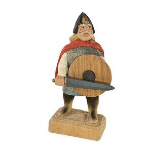 Hand-Carved Henning Viking Warrior Figure Norway Sword Shield Battle Ready 5.5"